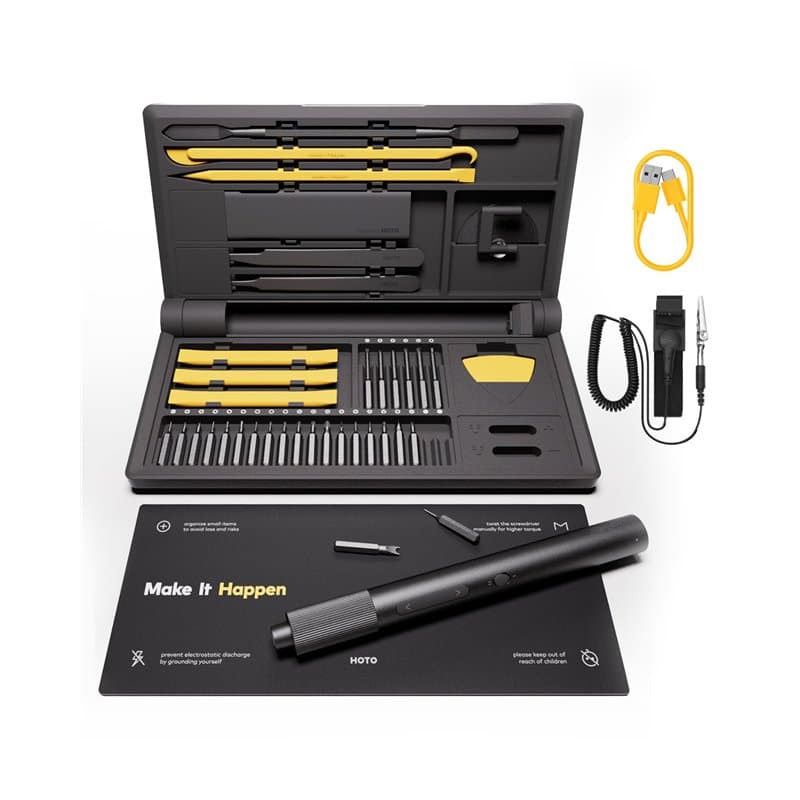 HOTO Kit Tournevis Électrique Précision Pro,48 en 1 Kit Tournevis de precision,Lumière Circulaire LED,26 Embouts Magnétiques et