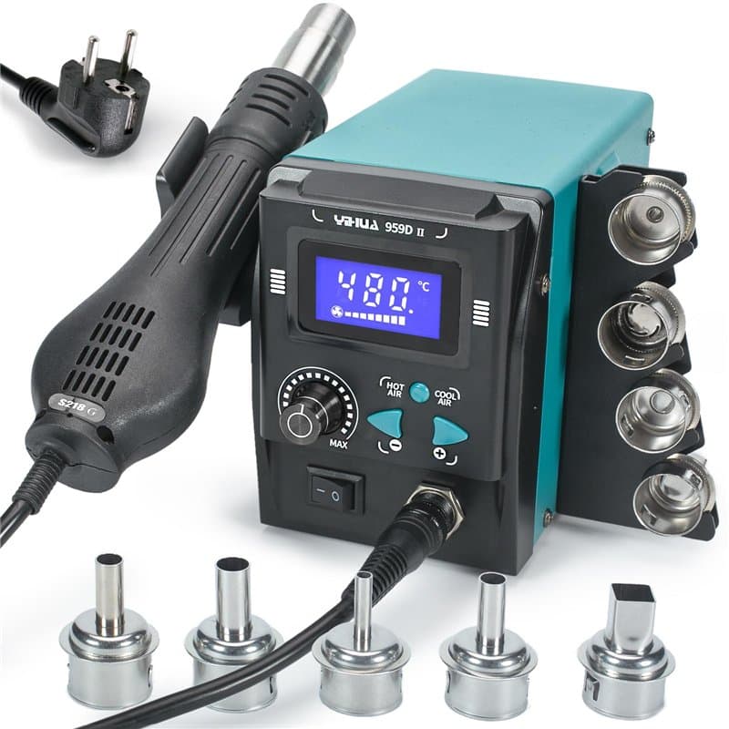 YIHUA 959D-II station de soudage à air chaud pour soudure et dessoudage SMD avec écran LCD, embouts à changement rapide, auto st