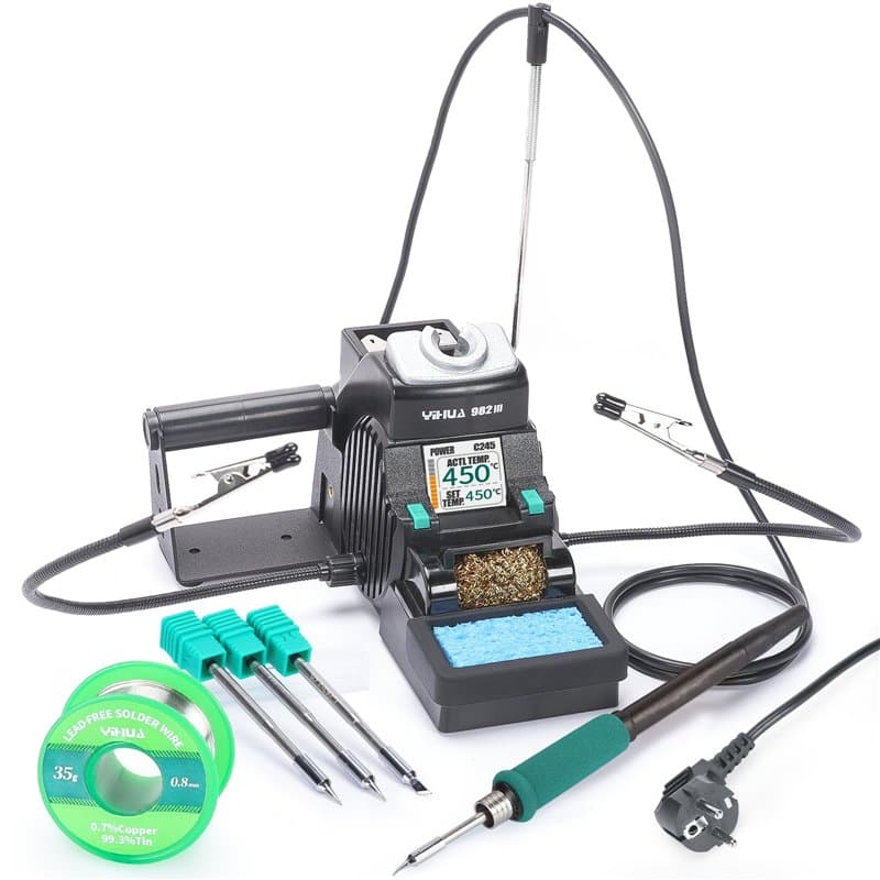 YIHUA 982-III Kit de station de soudage de précision compatible avec C245 - Livré avec 3 embouts de fer à souder C245, fil à sou