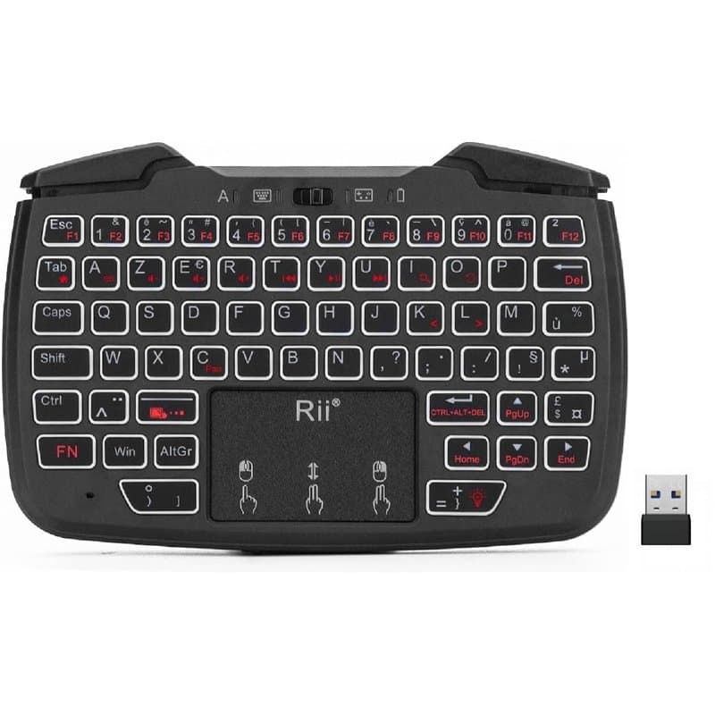 Rii Mini Clavier sans Fil 2.4 GHz - Touchpad Ergonomique pour PC, Raspberry Pi, Android TV