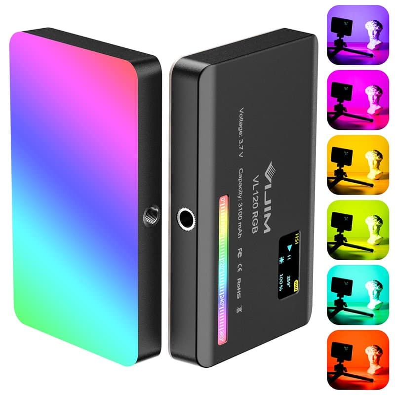 ULANZI VL120 RGB Lumière vidéo, Panneau Lumineux LED Portable pour caméra 0-360 Full Color, CRI 95+ 2500-9000K LED 3100mAh Recha