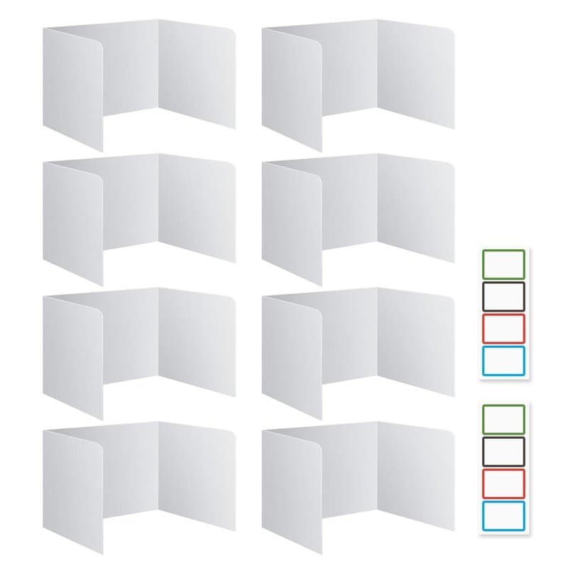 Qobobo Lot de 8 séparateurs de bureau pliables en forme de U - Pour bureau d'apprentissage - École primaire - Avec 8 étiquettes