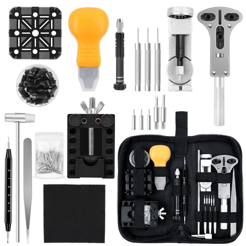 AiQInu Kit Réparation Montre,150 Pièces Kit Outils Montre,Kit Changement Pile,Outil Montre Bracelet,Chasse Goupille,Montre Demon