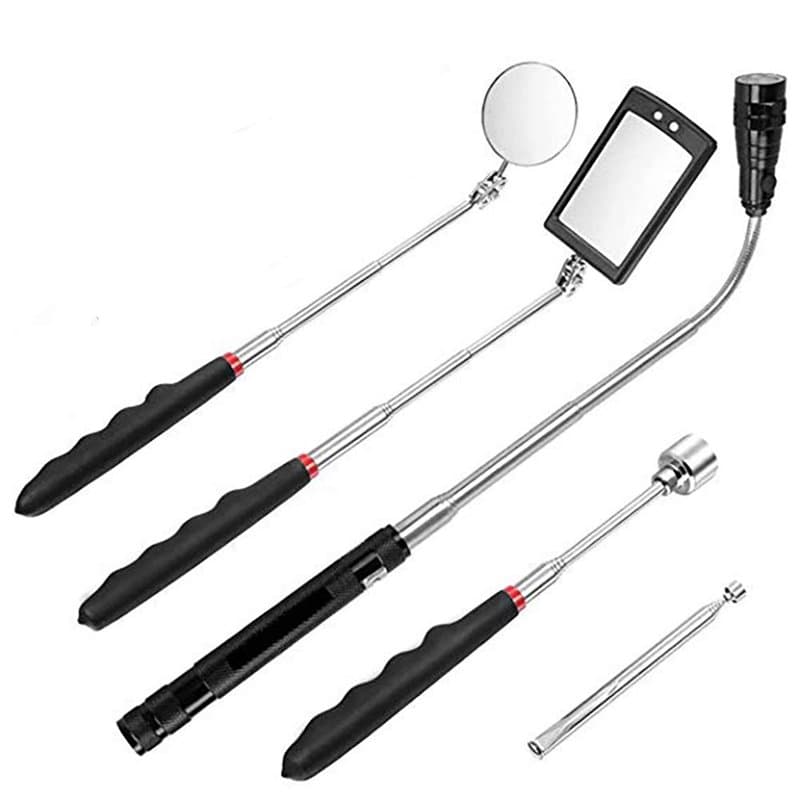 Queta 5Pcs Outil de Préhension Magnétique, 1.5/20lb Outil de Ramassage Aimanté et Miroir d'Inspection Carré/Rond, Avec LED et Po