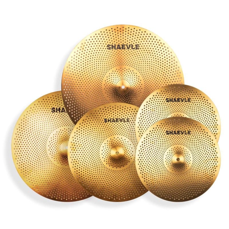 SHAEVLE Lot de cymbales dorées à faible volume 35,6 cm Hi-Hat + 40,6 cm Crash + 45,7 cm Crash + 50,8 cm Ride Quiet Drum Cymbal P