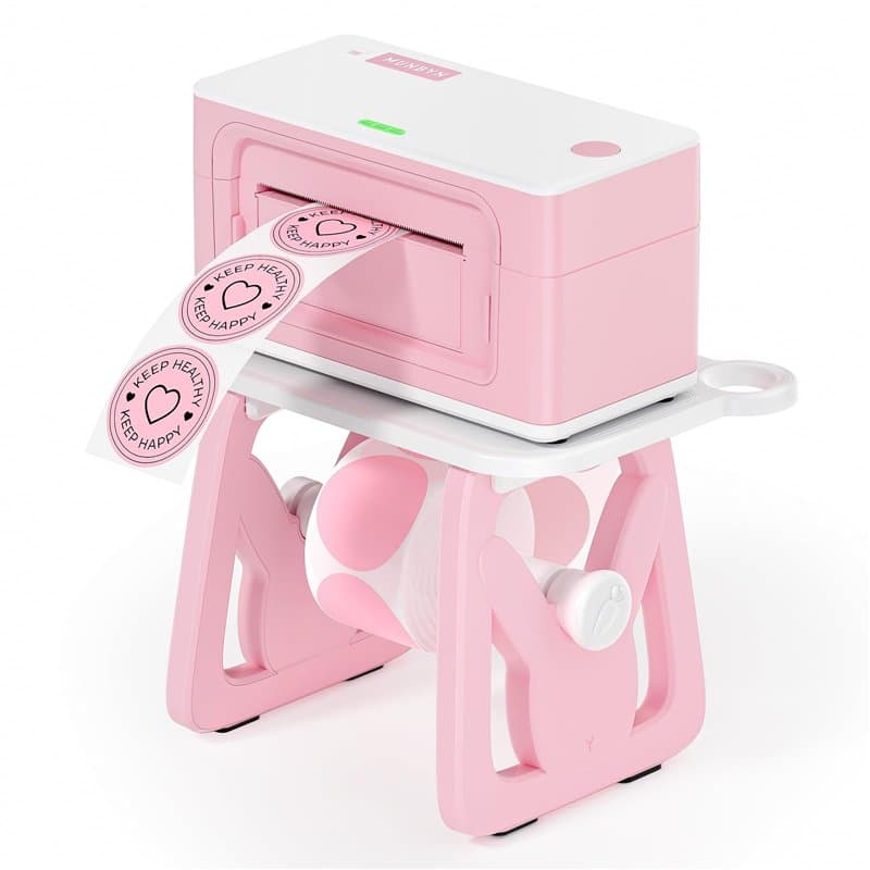 MUNBYN 2024 Nouveau Porte étiquette, Support de Stockage, Porte étiquette Thermique pour Imprimantes d'étiquettes, Blanc+Rosé