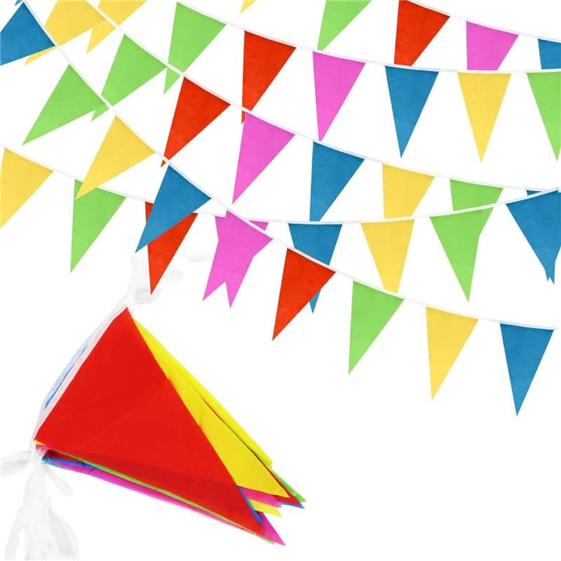 SULOLI 150pcs Multicolor Fanions Imperméable-80M Guirlande Fanions Drapeaux Triangle pour Anniversaire Mariage Intérieur Extérie
