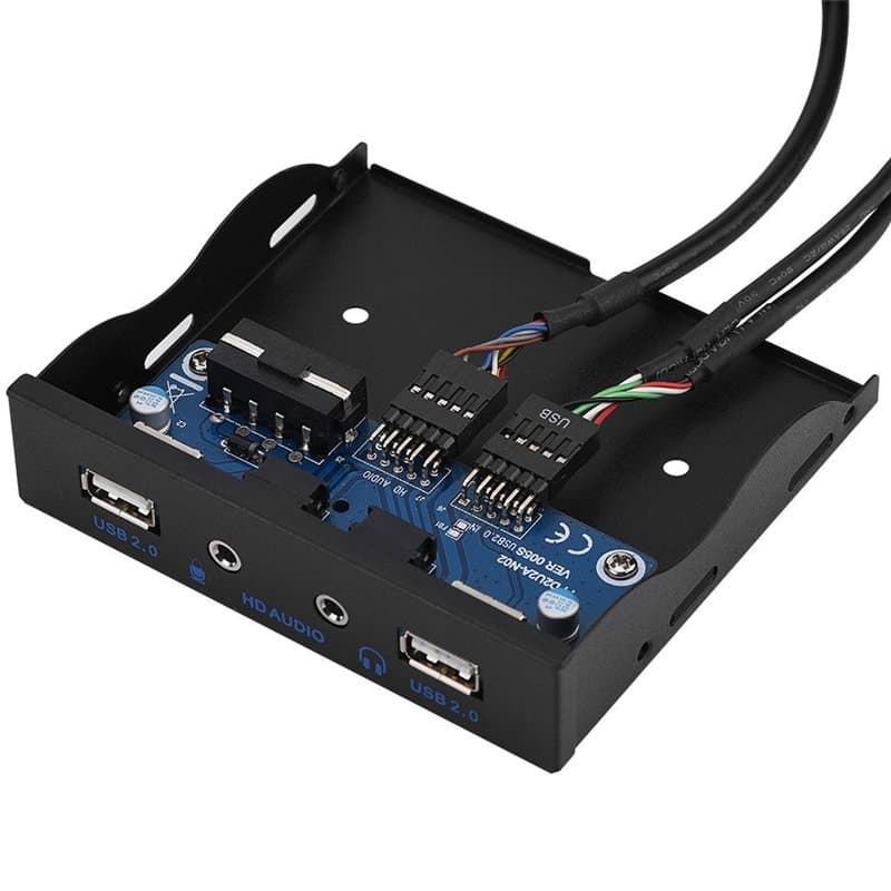 Yunseity Panneau Avant USB, 2 Ports USB 2.0 + Micro + Interface Audio HD, Concentrateur USB du Panneau Avant pour Disquette 3,5"
