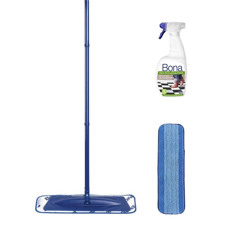 Bona - Kit Nettoyage Sol Pour Sols Durs - Balai Microfibre + 1000 ml Nettoyant Pour Sols Durs + 1 Pad en Microfibre