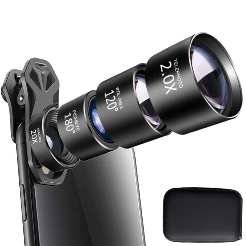 INF Objectif de téléphone Portable 4 en 1, fisheye fisheye, Grand Angle, téléobjectif et Objectif Macro, y Compris Les Accessoir