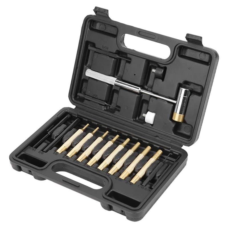 Lot de 14 poinçons en laiton, 1/16" - 5/16" Ensemble de poinçons à goupille et marteau avec étui de rangement, Ensemble d'outils
