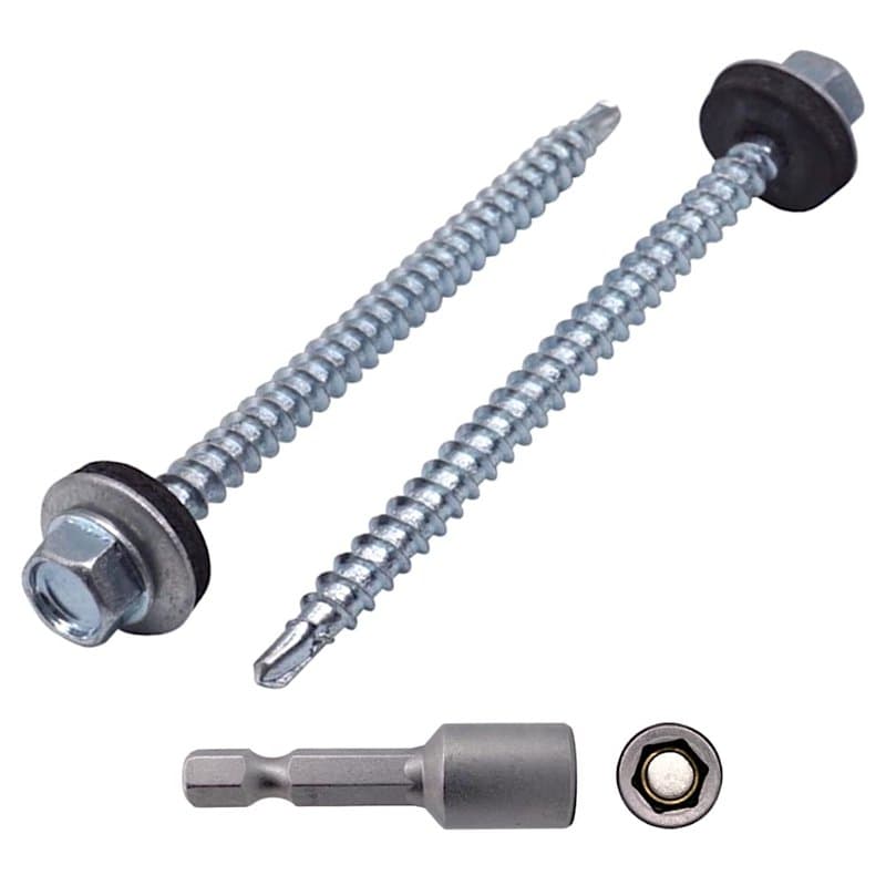 Marcopol - Lot de 80 vis autoforeuses DIN 7504-K en acier zingué 4,8 x 70 mm avec rondelles EPDM, tête de rondelle hexagonale, v