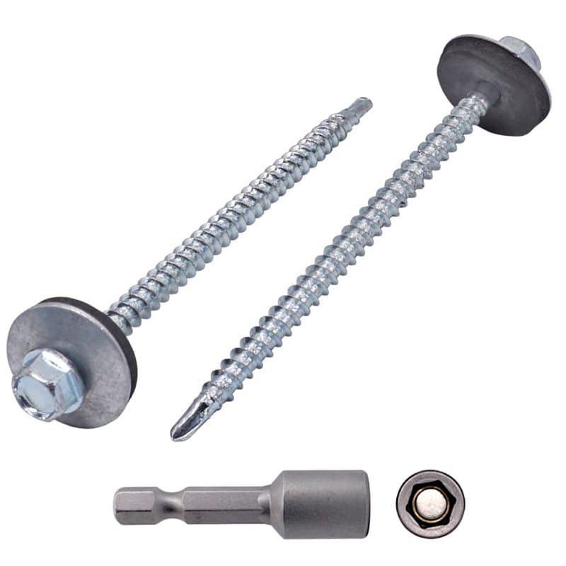 Lot de 30 vis autoforeuses DIN 7504-K en acier zingué 4,8 x 80 mm avec rondelles EPDM, tête de rondelle hexagonale, vis à tôle a