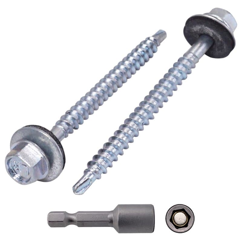 Lot de 80 vis autoforeuses DIN 7504-K en acier zingué 4,8 x 60 mm avec rondelles EPDM, tête de rondelle hexagonale, vis à tôle a