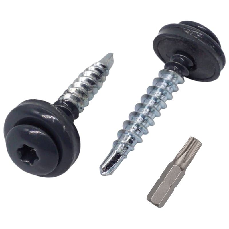 Marcopol Lot de 60 vis Torx en métal pour toiture - 4,8 x 35 mm - Vis autoforeuses peintes avec rondelles EPDM - Vis à tôle (60,