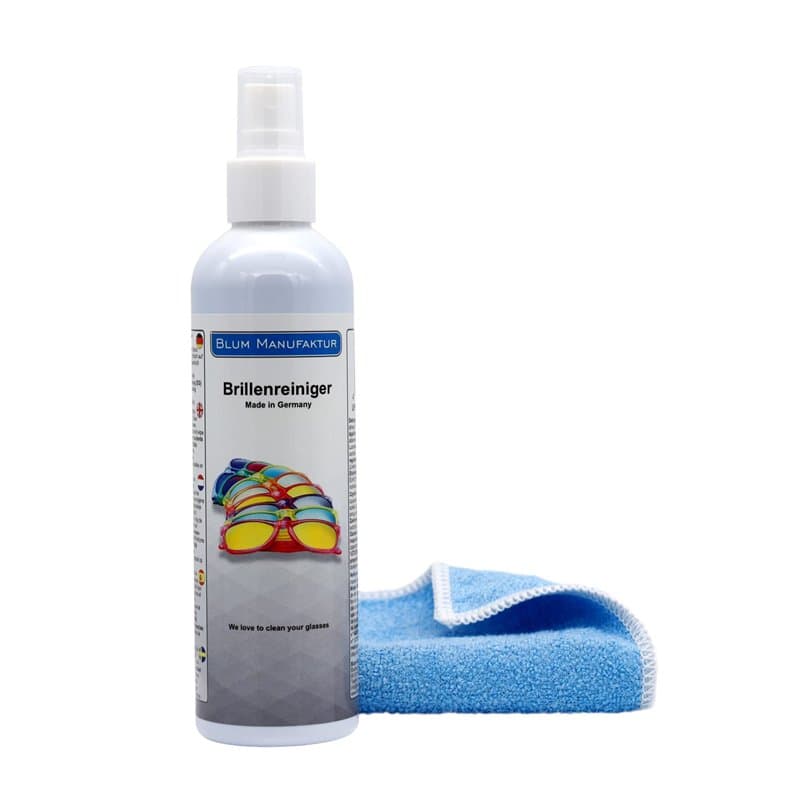 Blum Manufaktur Nettoyant pour lunettes, 250 ml, spray, avec chiffon en microfibre de 30 x 30 cm, fabriqué en Allemagne