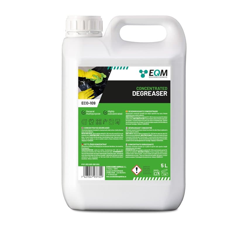 EQM - ECO-109 - Dégraissant Concentré Multisurfaces - 5L - Cuisines, moteurs, machines, sols industriels, garages, etc. - Dégrai