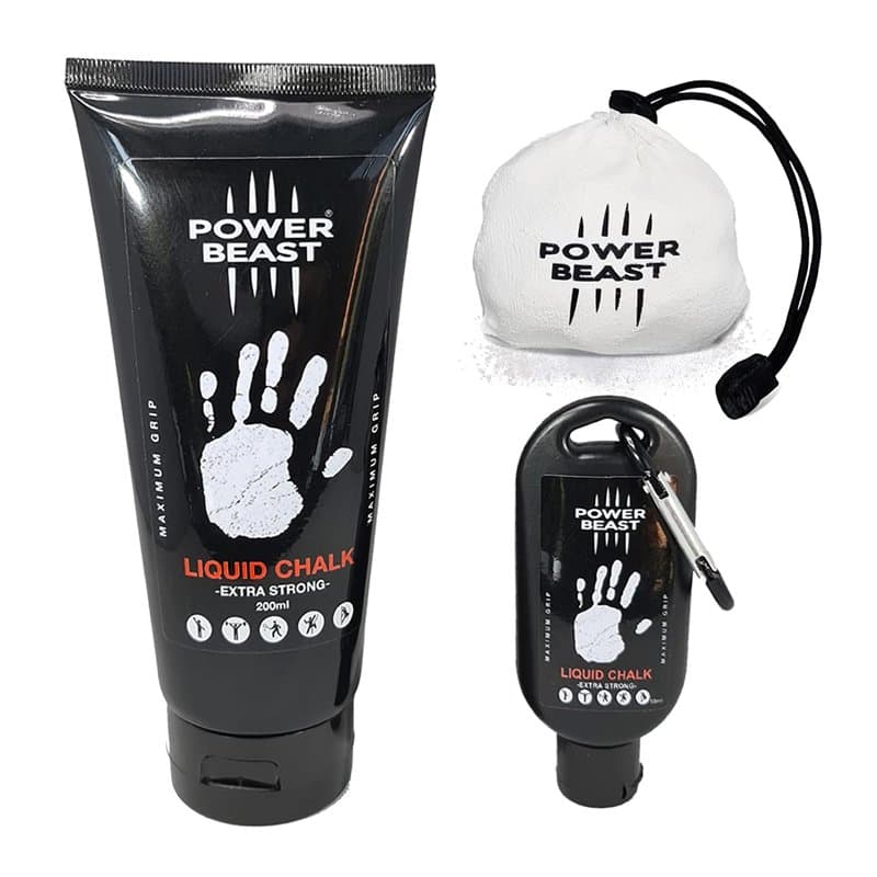 Power Beast Pack Magnesie Liquide 200Ml + 50Ml + 60Gr Boule Chalk Rechargeable, Liquid Chalk, pour la Gymnastique, Escalade, hal