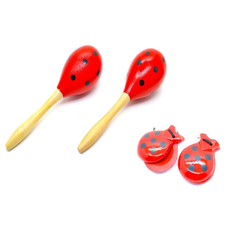 Maracas et castagnettes adultes en bois. ensemble musical complet de l'Espagne, Couleur à pois, Couleurs Traditionnelles Espagno