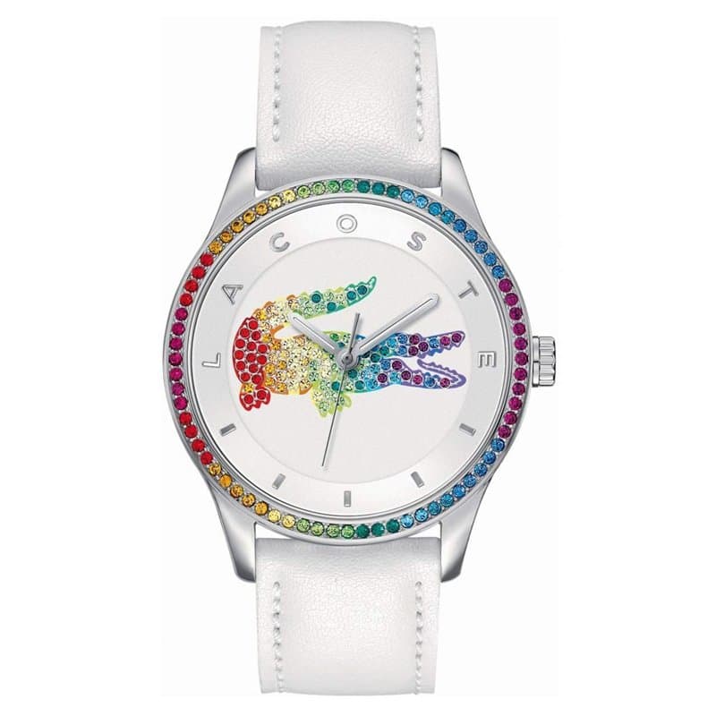 Lacoste Montre Analogique à Quartz pour Femme avec Bracelet en Cuir Argent et Blanc/Multicolor - 2000822