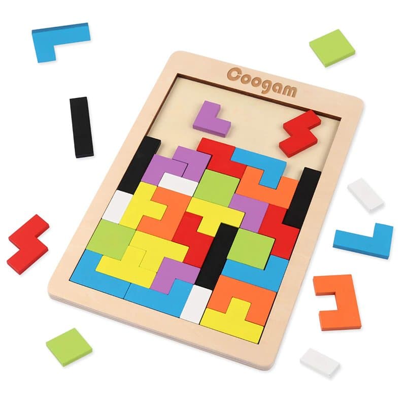 Coogam Bois Puzzle 40 Pcs Tangram Jigsaw Jouet Casse-tête pour Les Enfants Bois Puzzle Boîte Cerveau Jeu Bloc de Construction In