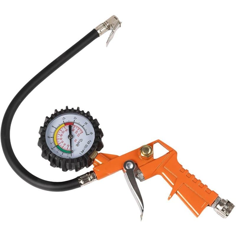 Manomètre avec pistolet de gonflage de pneus - Pression maximale 16 bar/220 PSI, tuyau de 33 cm et raccord rapide universel