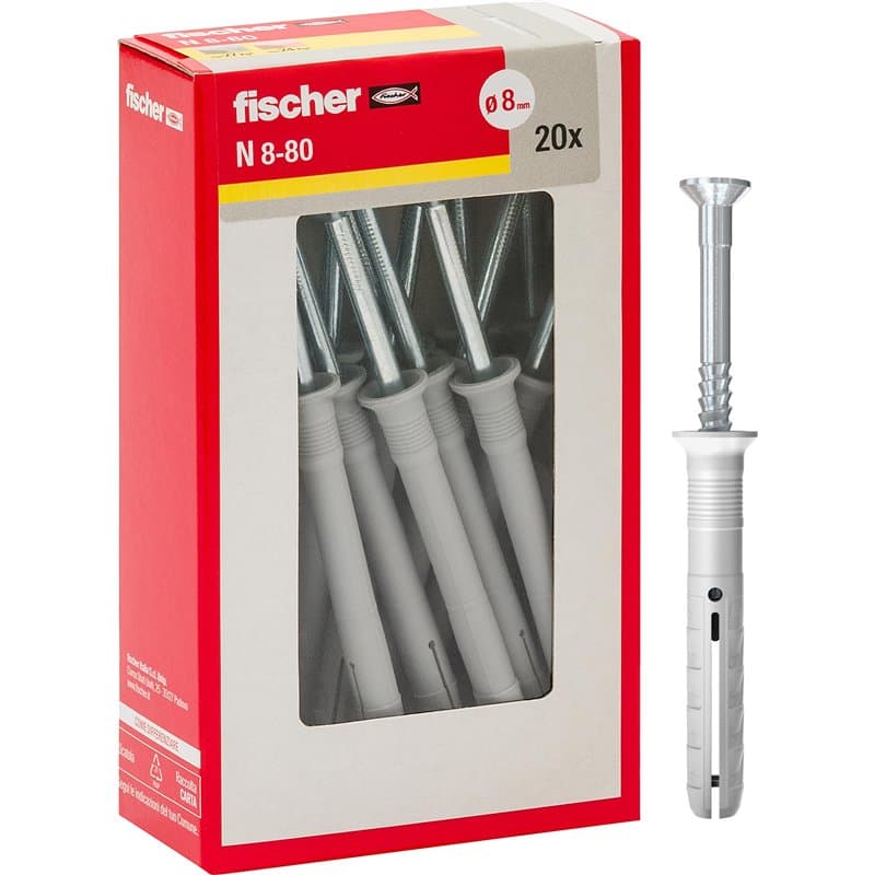Fischer Chevilles prolongées à Battre N 8x80 Y Fixation par percussion avec clou prémonté pour plein, semi-plein et béton
