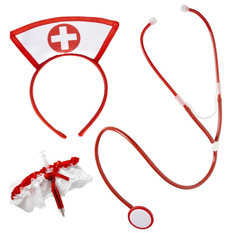 W WIDMANN MILANO Party Fashion 9864Y - Ensemble Costume Infirmière, Tête de lit, Jarretière avec dentelle, Stéthoscope, Fête à t
