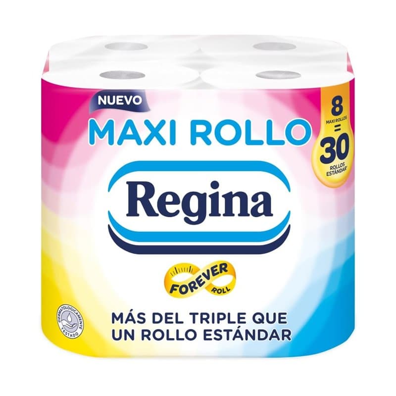 Regina Maxi rouleau – 8 rouleaux de papier toilette, 500 feuilles à 2 couches par rouleau, plus du triple qu'un rouleau standard