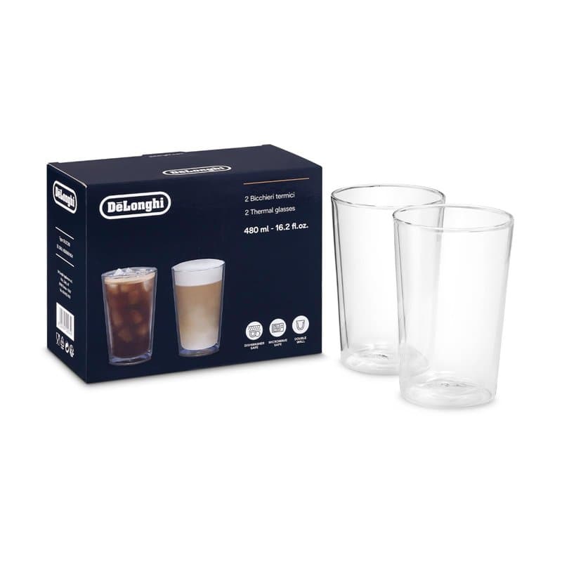 De'Longhi Lot de 2 verres élégants et thermiques en verre borosilicate à double paroi, 500 ml