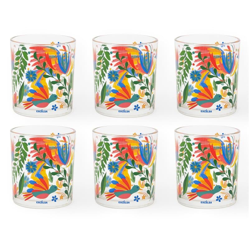 Excelsa Mexican Flowers Lot de 6 verres, verre, capacité 250 ml.