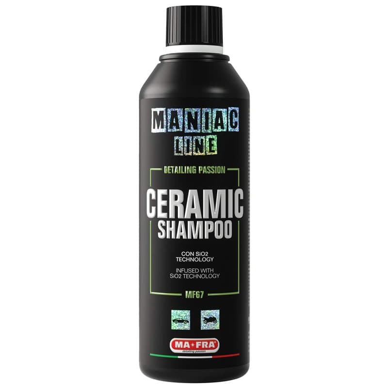 Ma-Fra, Maniac Car Detailing Line, Shampooing en céramique avec SiO2 Technology, shampoing auto 3 en 1 concentré, lave, scelle l