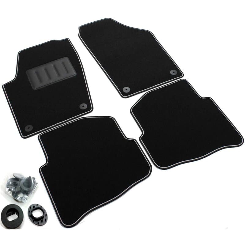 Le tapis voiture, sprint04002, Tapis Moquette noire antidérapant, bord bicolore, salvatacco renforcé en caoutchouc