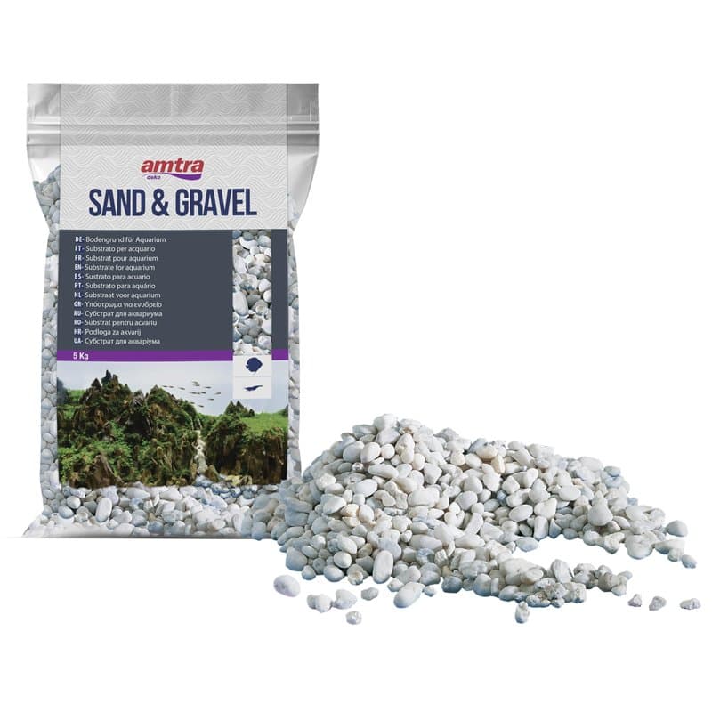 Amtra Gravel Noa - Gravier d'Aquarium Naturel, Sol Décoratif, Gros Grains Blancs Taille 4-8 Mm, Format, 5 kg
