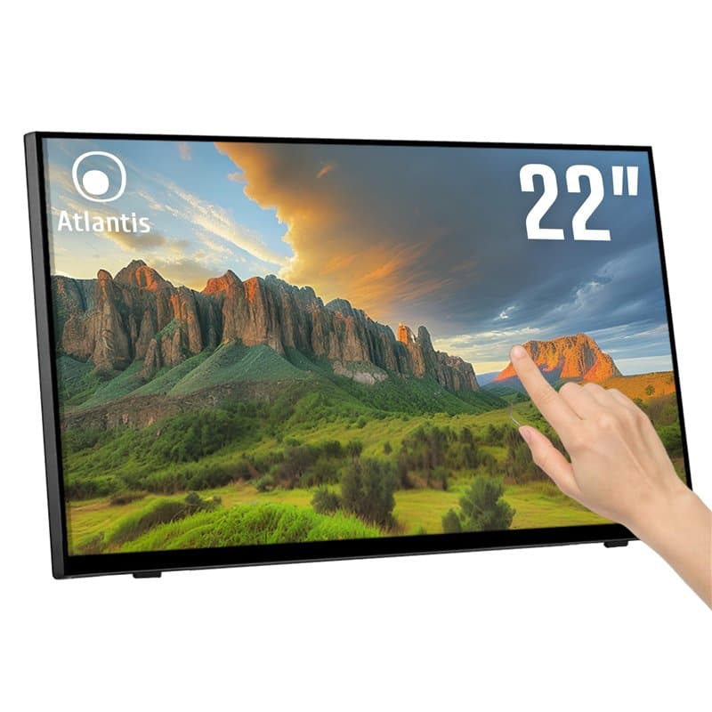 Atlantis A05-T22A-VHDM Moniteur tactile 22 pouces, écran 10 touches, Full HD 1920x1080, HDMI VGA DP, inclinable 15°-50°, verre d
