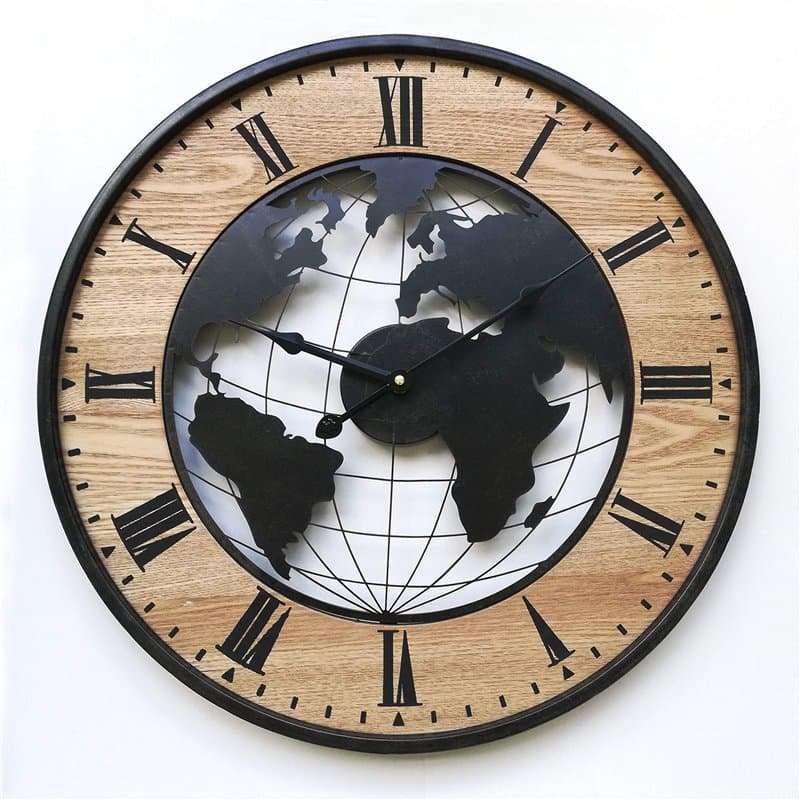 Rebecca Mobili Horloge Murale, Horloge Grande Ronde, Marron Noir, Design Rétro, pour Salon Cuisine - Diamètre de 50 cm x L 4,5 c