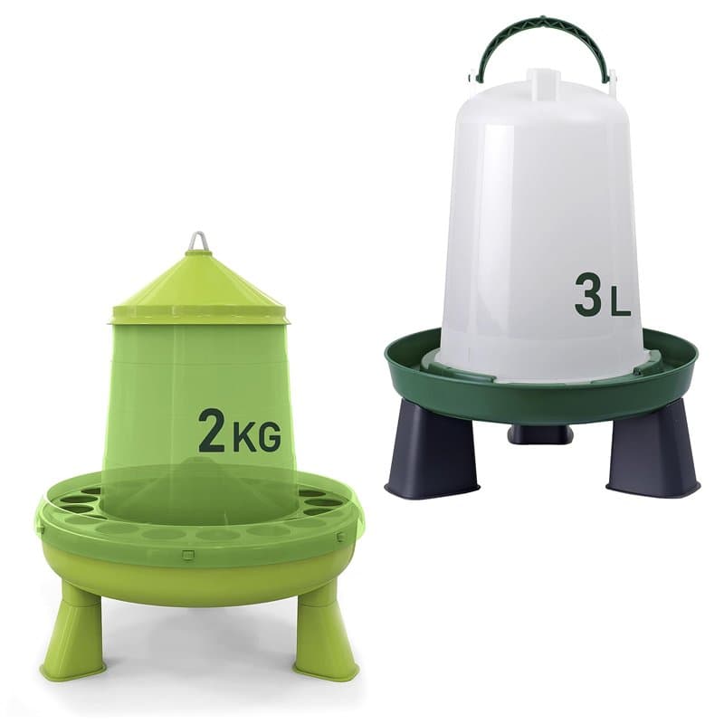 Mangeoire poules 2 kg et abreuvoir poules 3L – en plastique transparent résistant – Pieds amovibles - Zootec