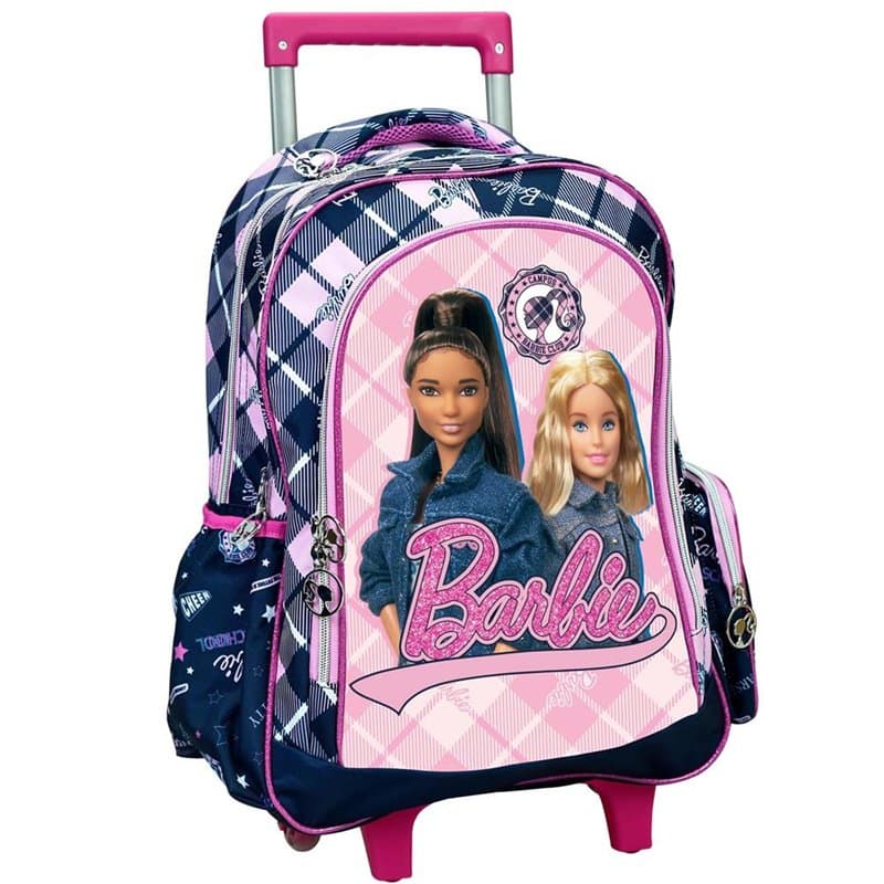 PRESTIGE & DELUXE Trolley Sac à dos scolaire avec roues compatible avec Barbie Rose + set d'écriture 7 pièces, multicolore, stan