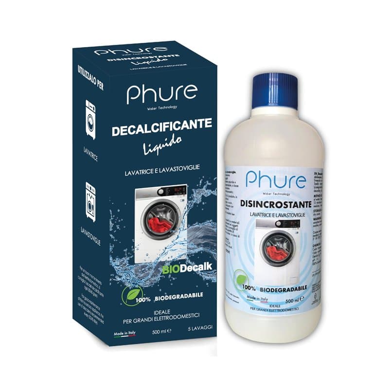 PHURE BIO DECALK Détartrant, détartrant, dégraissant et nettoyant universel pour lave-vaisselle et machine à laver naturel et bi