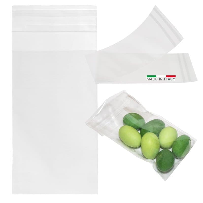 DecoraParty Lot de 100 sachets transparents pour dragées, aliments et sachets en plastique pour aliments en Cellophane avec ferm
