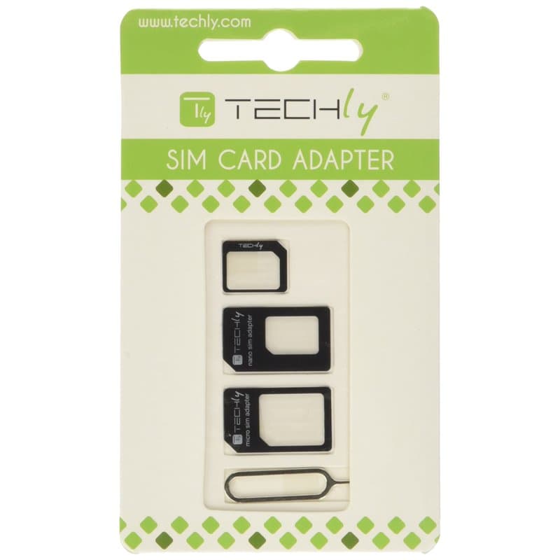 Techly Adaptateur pour Carte SIM (4 en 1) Nano-SIM, Micro-SIM et SIM (I-SIM-3) Noir