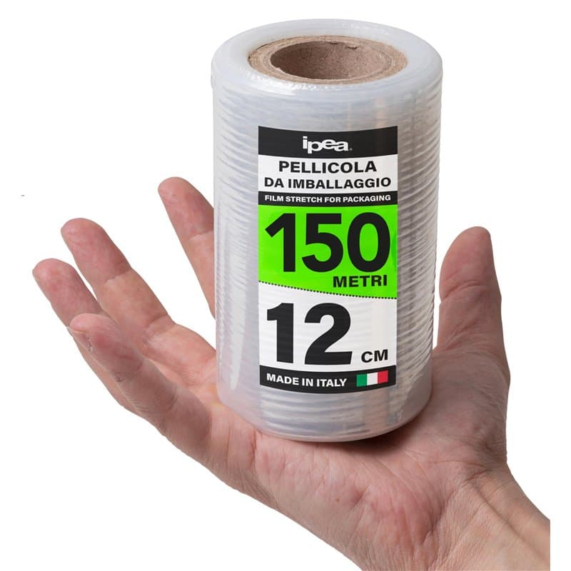 IPEA Film étirable Transparent pour Emballage – 150 mètres x 12 cm – Fabriqué en Italie – Rouleau Film Extensible de protection,