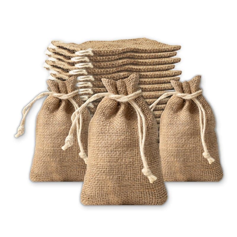 IPEA Petits Sacs en Jute Naturelle avec Cordon Blanc - Dimensions 15 x 10 cm - 20 Pièces - Aacs en Jute Véritable pour Bonbonniè