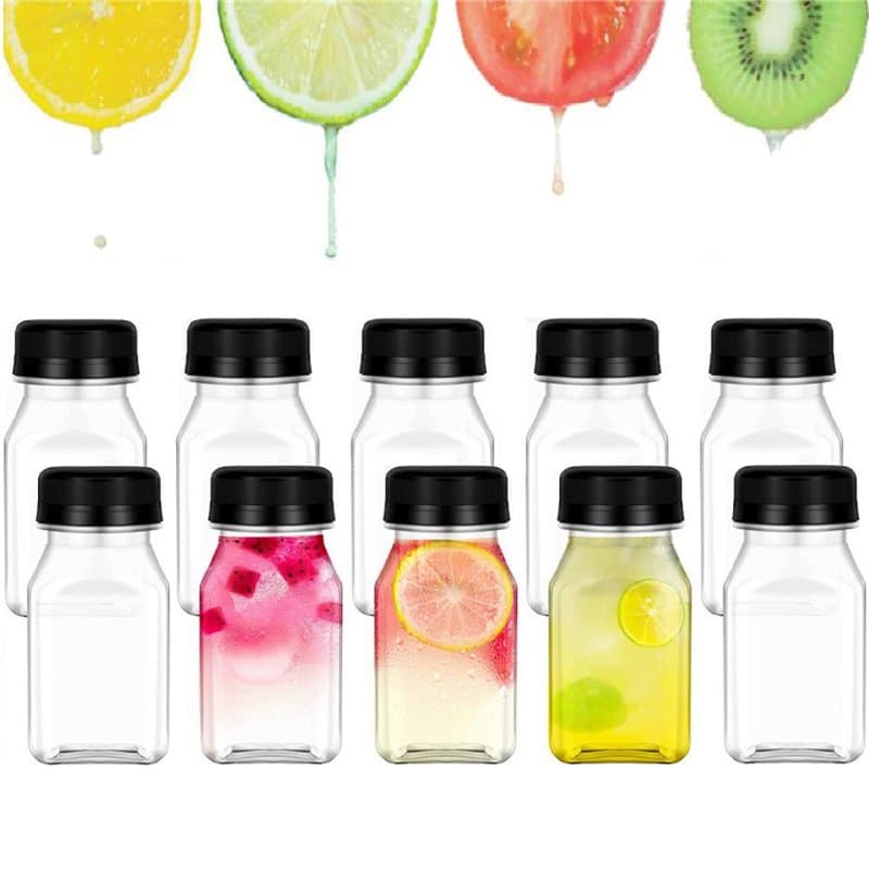 Kiuiom Bouteilles de Jus en Plastique, Mini Bouteille Jus de Fruit, Bouteille de Lait Vide Plastique, 10PCS 120ML Petites Boutei