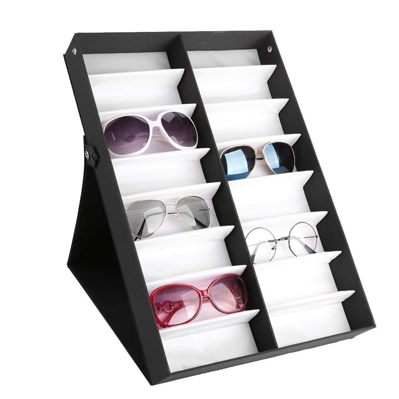 Boîte de Rangement Pliable Pour Lunettes, Boîte de Rangement Pour Montres 16 Verres à Grille, En Panneau de Fibres de Densité Mo