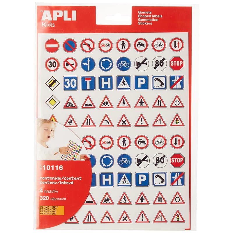 Apli 10116 - Pochette de 320 gommettes code de la route - 40 panneaux différents