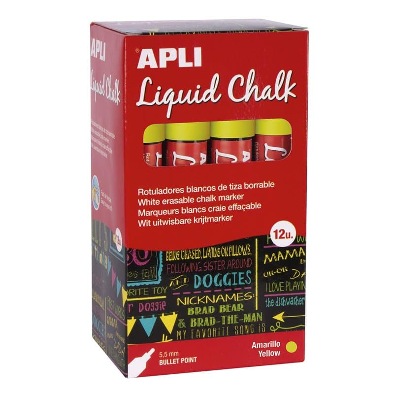 APLI 16901 – Marqueurs à craie effaçable, 5,5 mm, liquide craie pointe ronde, jaune