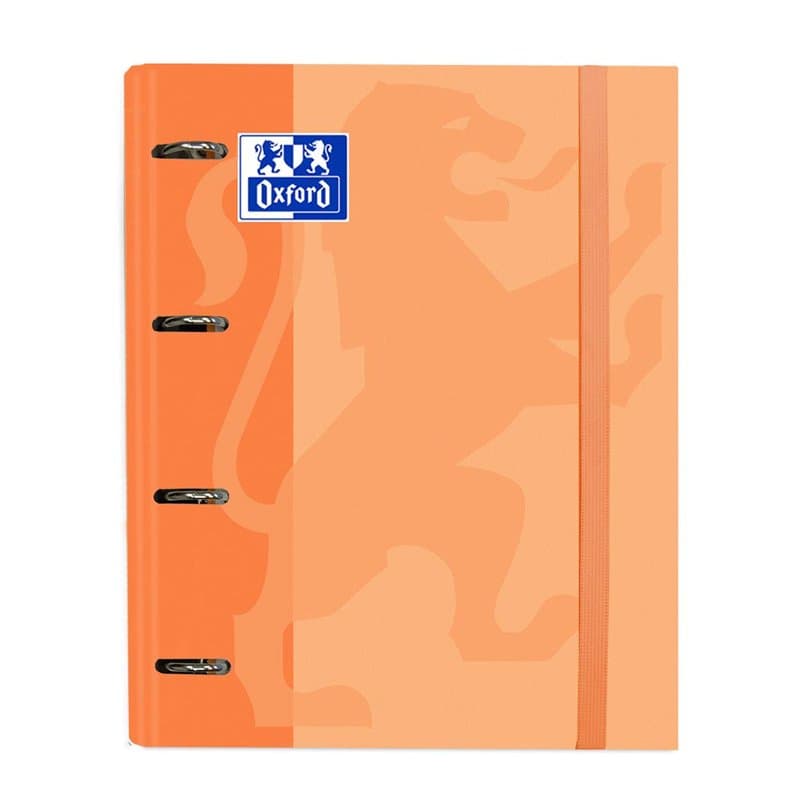 Oxford Classeur 4 anneaux, couverture extra rigide avec élastique, recharge quadrillée 5 x 5, couleur orange, 80 feuilles, forma