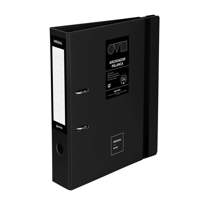 Grafoplas Classeur 2 anneaux A4 avec levier 65 mm Noir Polyfoam Ouverture 360° Résistant et ultra léger Fermeture élastique Couv