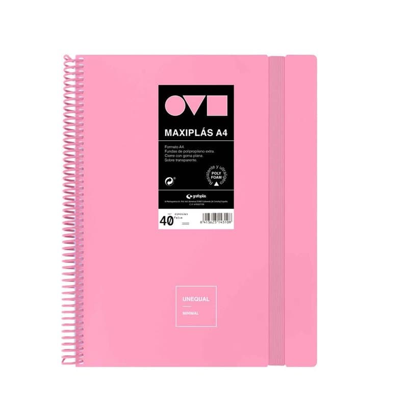 Grafoplas Classeur à pochettes en plastique A4 40 pochettes transparentes Couverture rigide en Polyfoam Résistant et ultra léger